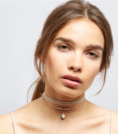 3 Pack Gold Dream Stone Chokers | New Look