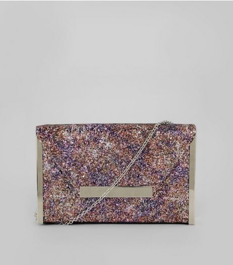 Purple Glitter Envelope Box Clutch Bag | New Look