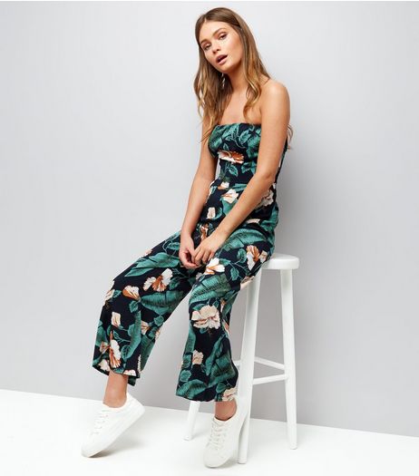 Parisian Blue Floral Print Bardot Neck Jumpsuit | New Look