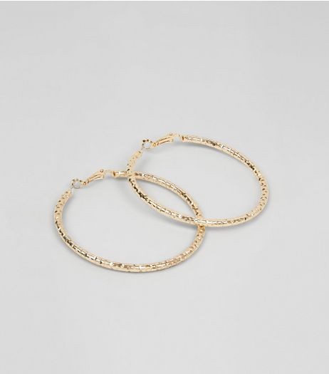 Gold Textured Hoop Earrings | New Look
