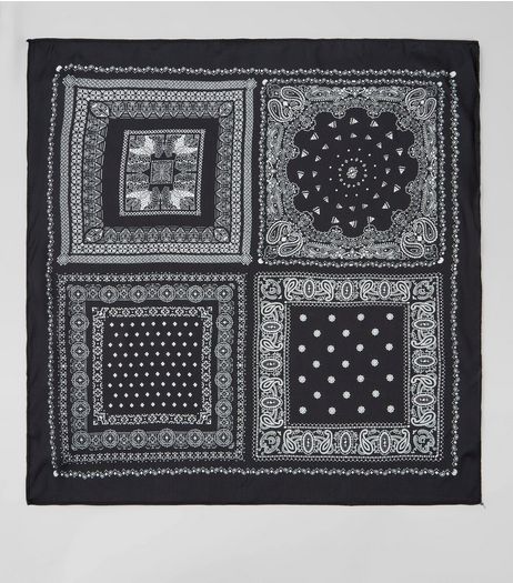 Black Satin Patchwork Print Bandana | New Look