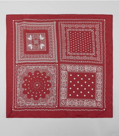 Red Satin Patchwork Print Bandana | New Look