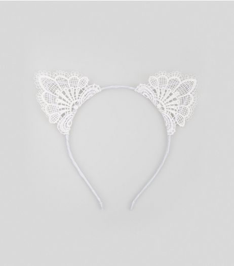 White Lace Cat Ear Headband | New Look