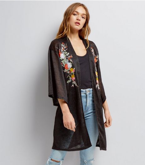 Blue Vanilla Black Floral Embroidered Cardigan | New Look