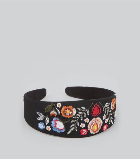Black Floral Embroidered Headband | New Look