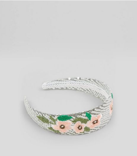 Silver Floral Embroidered Sequin Hairband | New Look