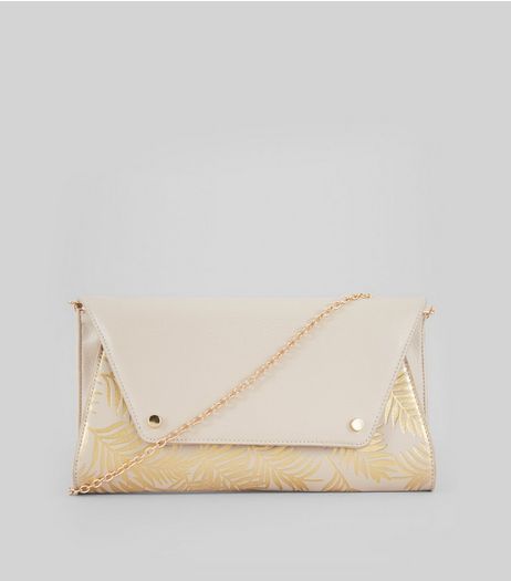 Gold Metallic Palm Print Clutch Bag | New Look