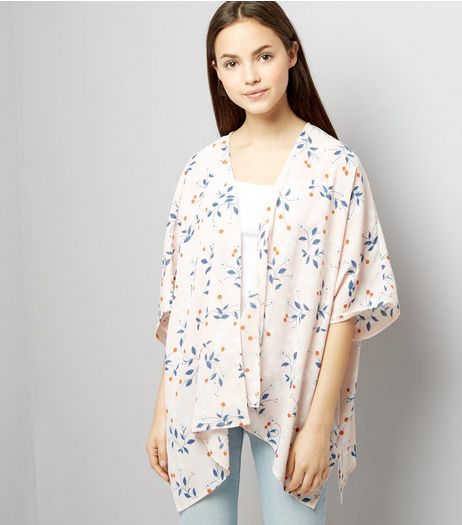 Teens Shell Pink Floral Print Kimono | New Look