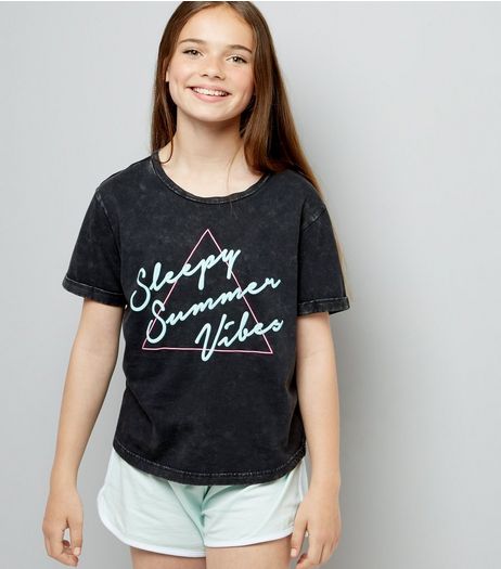 Teens Black Sleepy Summer Vibes Slogan Pyjama Set | New Look
