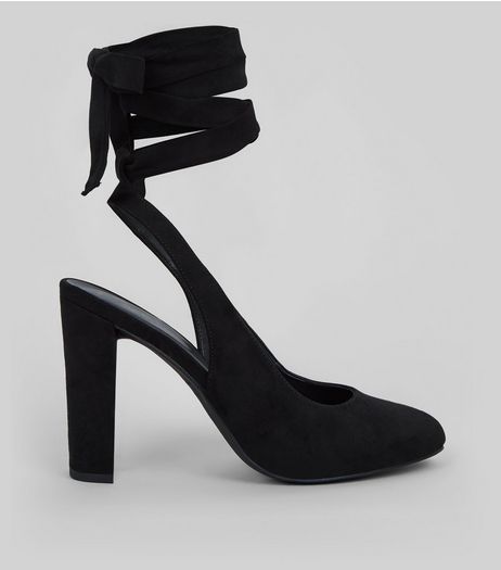 Black Suedette Tie Up Block Heels | New Look