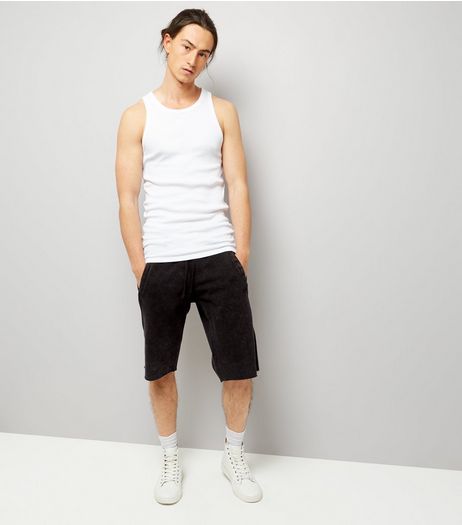 Black Acid Wash Drop Crotch Shorts | New Look