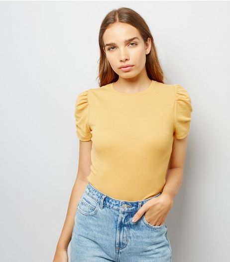 Yellow Ruched Sleeve T-Shirt | New Look