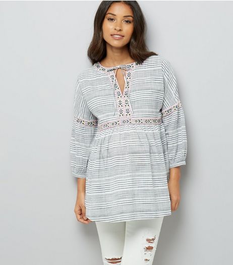 Maternity Black Stripe Aztec Tape Top | New Look