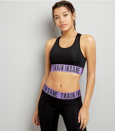 Black Train Insane Print Sports Crop Top | New Look