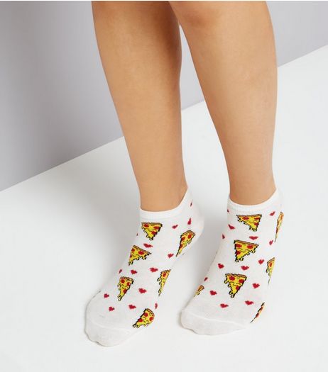 Cream Pizza Print Trainer Socks | New Look
