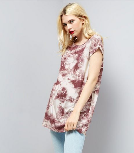 Red Tie Dye Longline T-Shirt | New Look