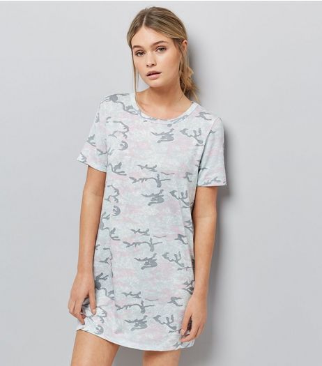 Grey Camo Print V Back Dress | New Look