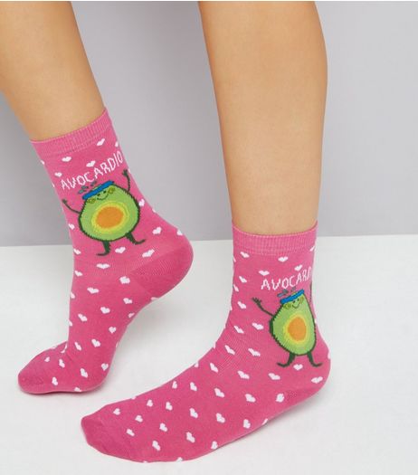 Pink Heat and Avocadio Print Socks | New Look