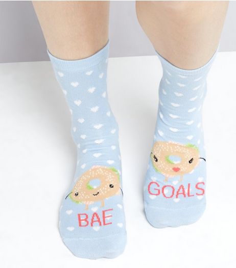 Pale Blue Spot Print Bae Goals Socks | New Look