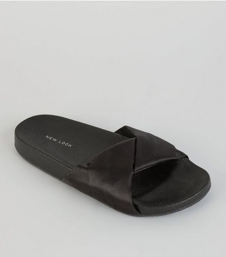 Black Satin Twist Sliders | New Look