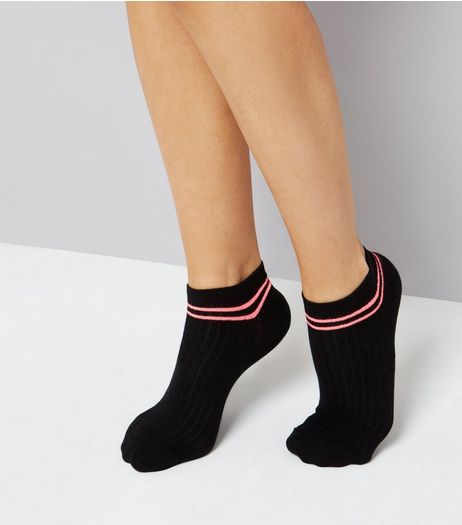 Black Neon Stripe Ribbed Trainer Socks | New Look