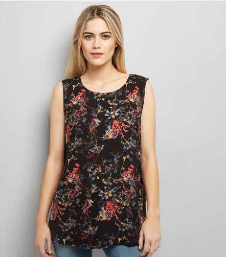 JDY Black Floral Print Cross Strap Sleeveless Top | New Look