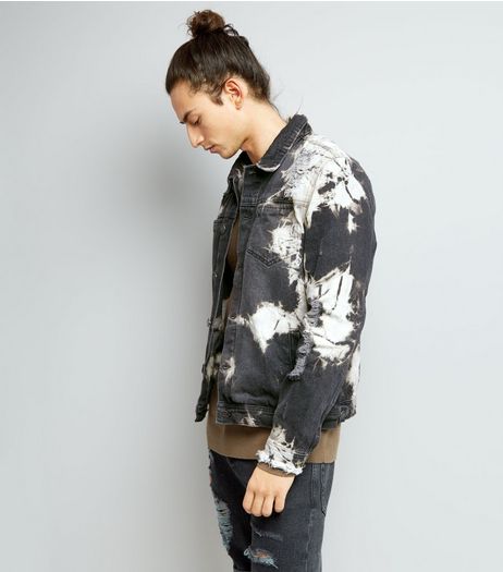 Black Ripped Tie Dye Denim Jacket | New Look