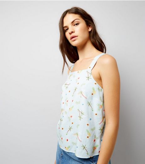 Pale Blue Haiwaiian Print Tie Back Cami Top | New Look