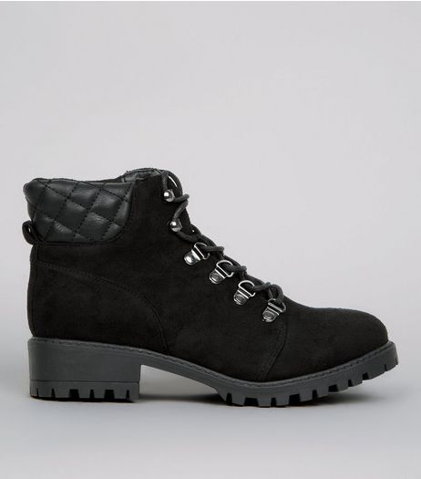 Teens Black Quilted Panel Worker Boots | New Look