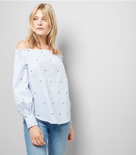 Blue Stripe Bardot Neck Top | New Look