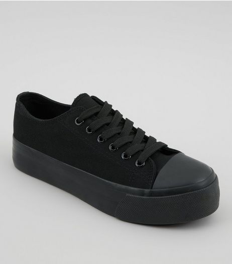 Black Canvas Lace up Trainers | New Look