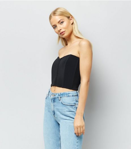Black Hook and Eye Bandeau Corset | New Look