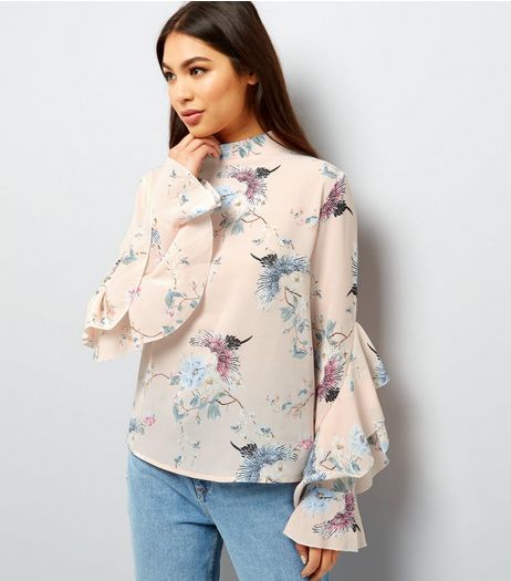 Cameo Rose Mid Pink Floral Print Frill Trim Top | New Look