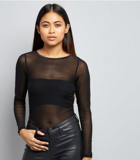 Petite Black Mesh Bodysuit | New Look