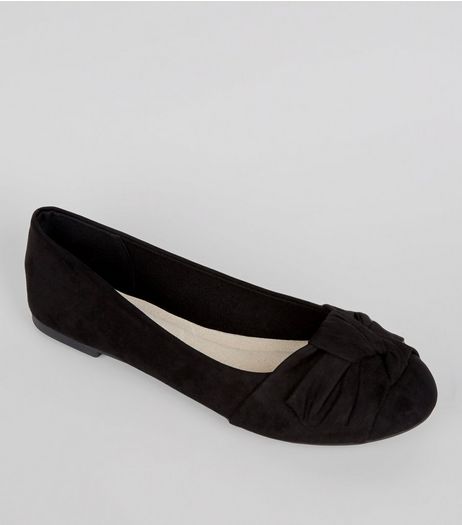 Wide Fit Comfort Black Bow Knot Ballerina Pumps | New Look