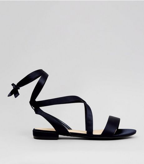 Wide Fit Black Ankle Tie Sandals | New Look