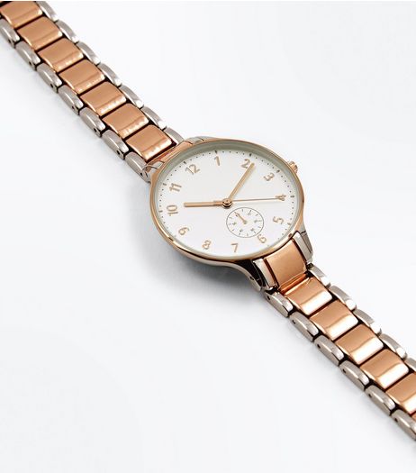 Rose Gold Two Tone Sports Watch | New Look