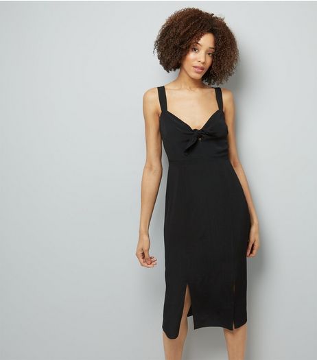Black Bow Front Split Front Midi Dress | New Look
