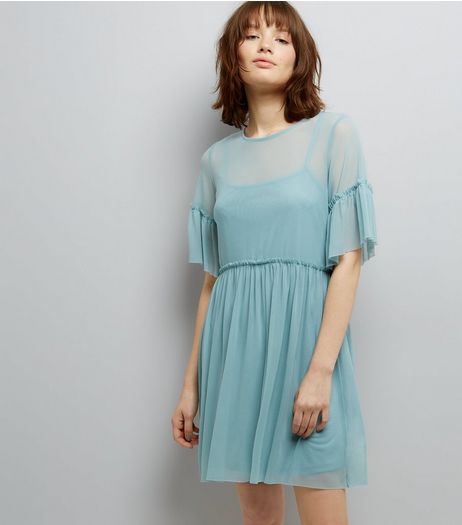 Pale Blue Mesh Skater Dress | New Look