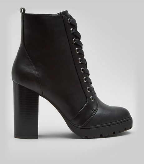 Black Lace up Platform Biker Boots | New Look