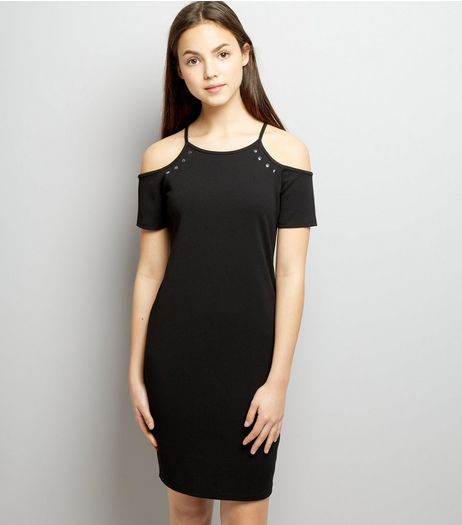 Teens Black Studded Cold Shoulder Bodycon Dress | New Look