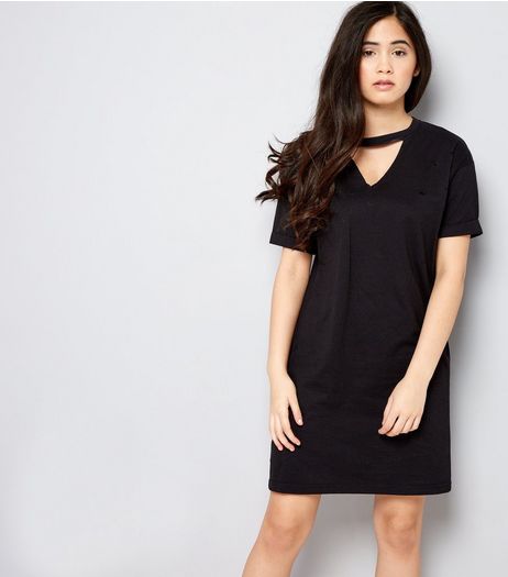 Teens Black Choker Neck T-Shirt Dress | New Look