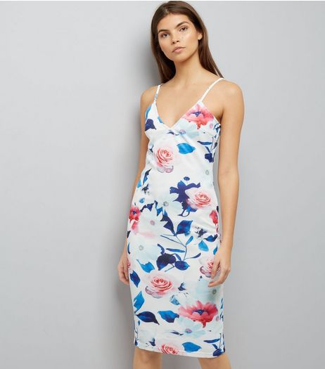 Parisian White Floral Print Bodycon Dress | New Look