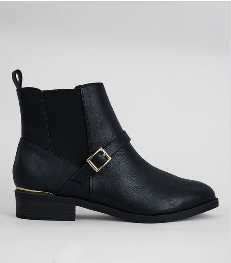 Wide Fit Black Buckle Ankle Boots | New Look