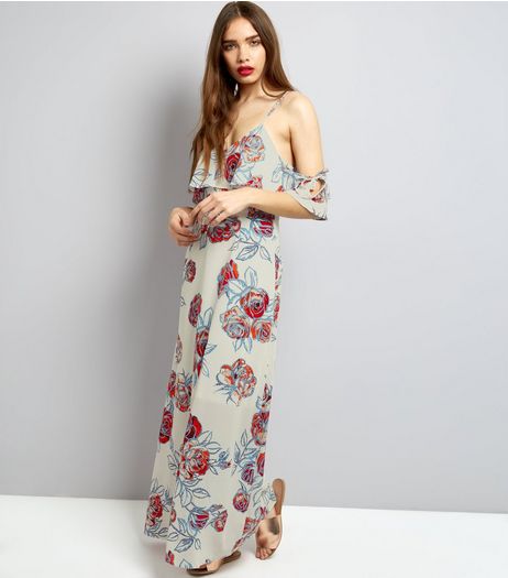 Urban Bliss Stone Rose Print Cold Shoulder Maxi Dress | New Look
