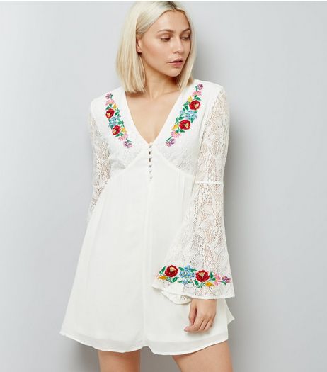 Urban Bliss White Floral Embroidered Swing Dress | New Look