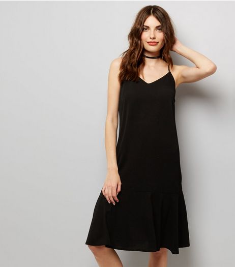 Black Peplum Hem Midi Slip Dress | New Look