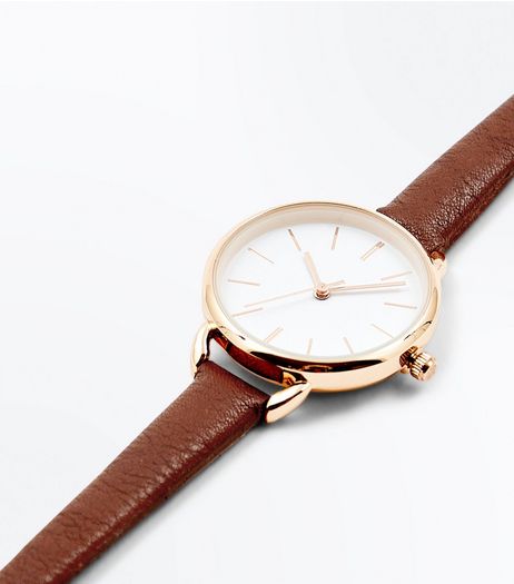 Brown Textured Skinny Strap Watch | New Look