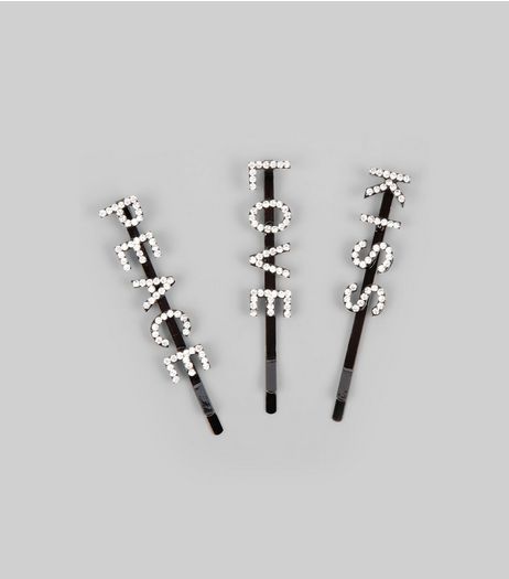 Diamante Peace Love Hair Grip Pack | New Look