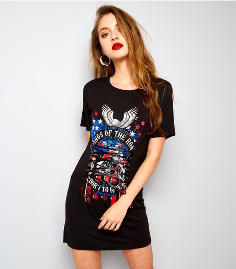 Cameo Rose Black Rock Band Corset T-Shirt Dress | New Look